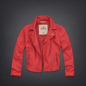 Red faux leather motorcycle jacket